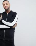 Asos Muscle Jersey Bomber Jacket With Metallic Panel - Navy