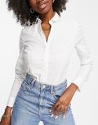 Asos Design Fuller Bust Long Sleeve Shirt Body In Stretch Cotton In White