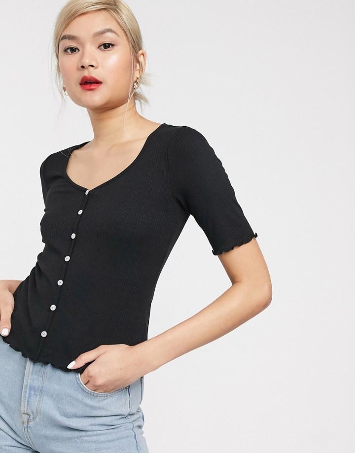 & Other Stories Organic Cotton Lettuce Hem Cardigan In Black