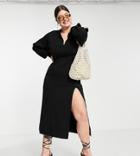 Pretty Lavish Curve Collared Knit Midi Dress In Black-neutral