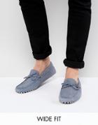 Asos Design Wide Fit Driving Shoes In Blue Suede With Tie Front
