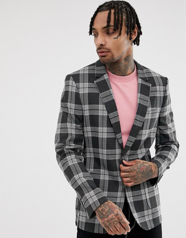Asos Design Skinny Blazer In Gray Check - Gray