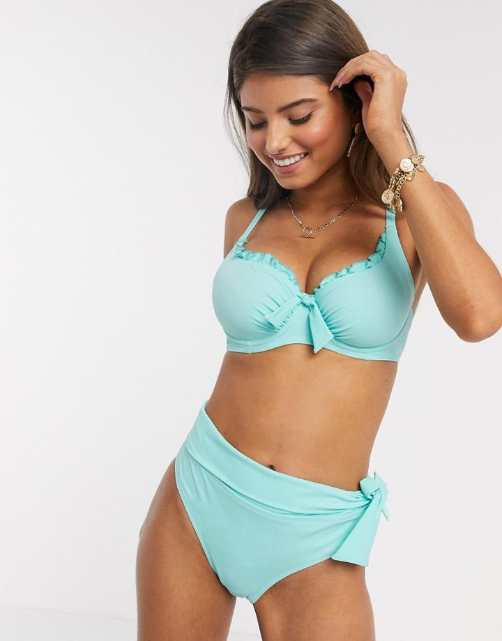 Pour Moi Fuller Bust Getaway Fold Over Tie Bikini Bottom In Mint-green
