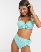Pour Moi Fuller Bust Getaway Fold Over Tie Bikini Bottom In Mint-green