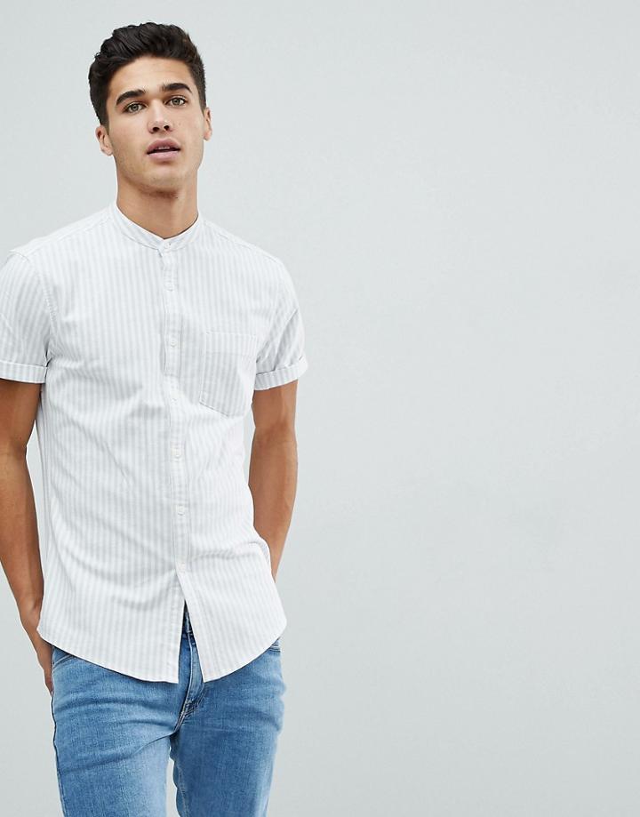 Asos Stretch Slim Oxford Stripe Shirt In Blue - Blue