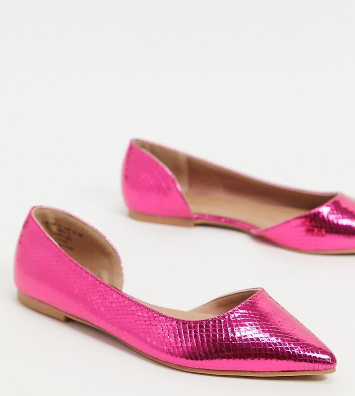 Asos Design Wide Fit Virtue D'orsay Pointed Ballet Flats In Pink Metallic