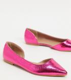 Asos Design Wide Fit Virtue D'orsay Pointed Ballet Flats In Pink Metallic