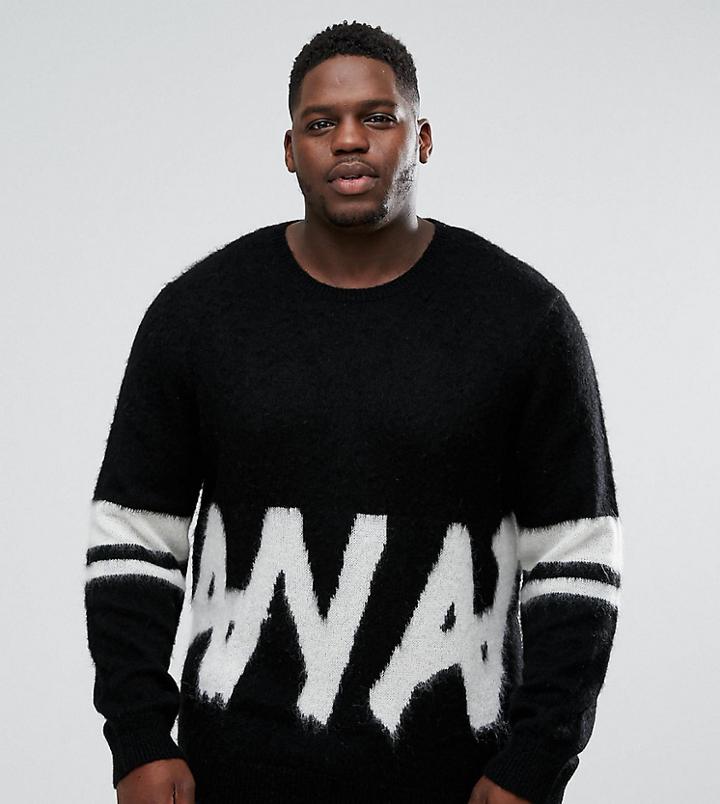 Asos Plus Fluffy Sweater With Monochrome Graphic - Black