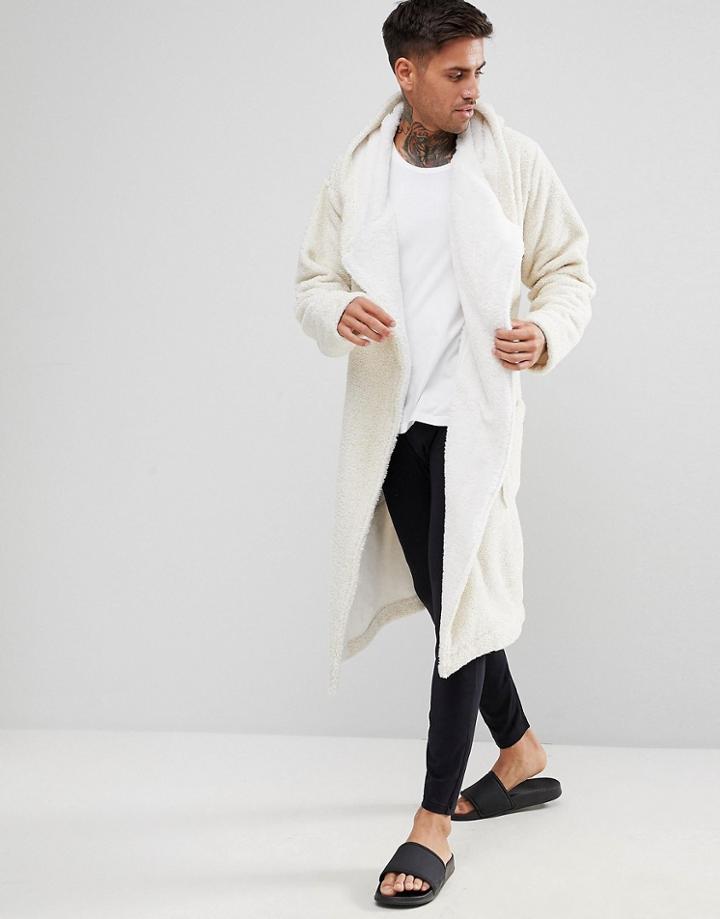 Asos Glitter Fleece Hooded Robe - White