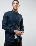 Selected Homme Long Sleeve Slim Fit Shirt In Ditsy Print - Navy