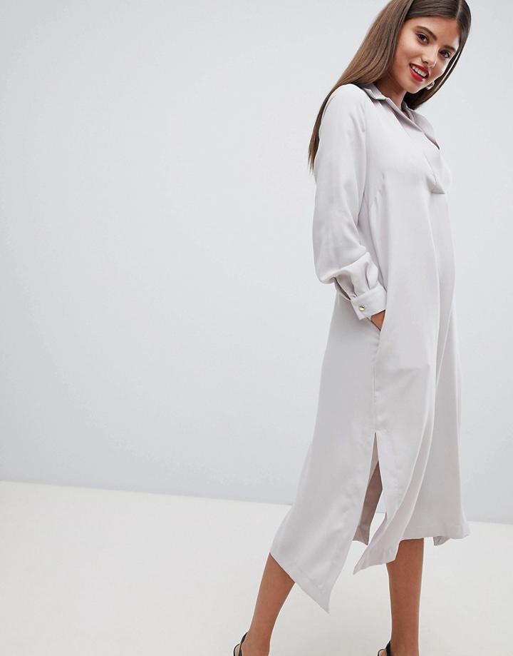 Closet London Minimal Midi Shirt Dress - Gray
