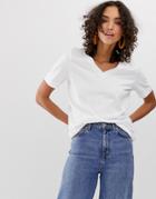 Selected Femme Short Sleeve V Neck T-shirt In White-multi