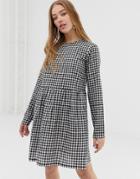 Daisy Street Long Sleeve Smock Dress In Gingham-black