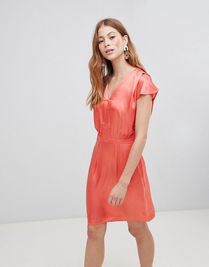 Vila V Neck Silky Dress - Pink