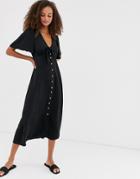 New Look Tie Front Button Down Dress In Black - Black