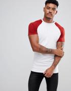 Asos Longline Muscle Fit Raglan T-shirt In White - Multi