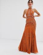 Asos Design High Neck Fishtail Embellished Maxi Dress-multi