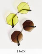 Svnx 2-pack Hexagon Sunglasses In Brown Ombre With Yellow Lens-multi