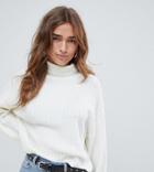 Asos Design Petite Fluffy Sweater In Rib With Roll Neck - Cream