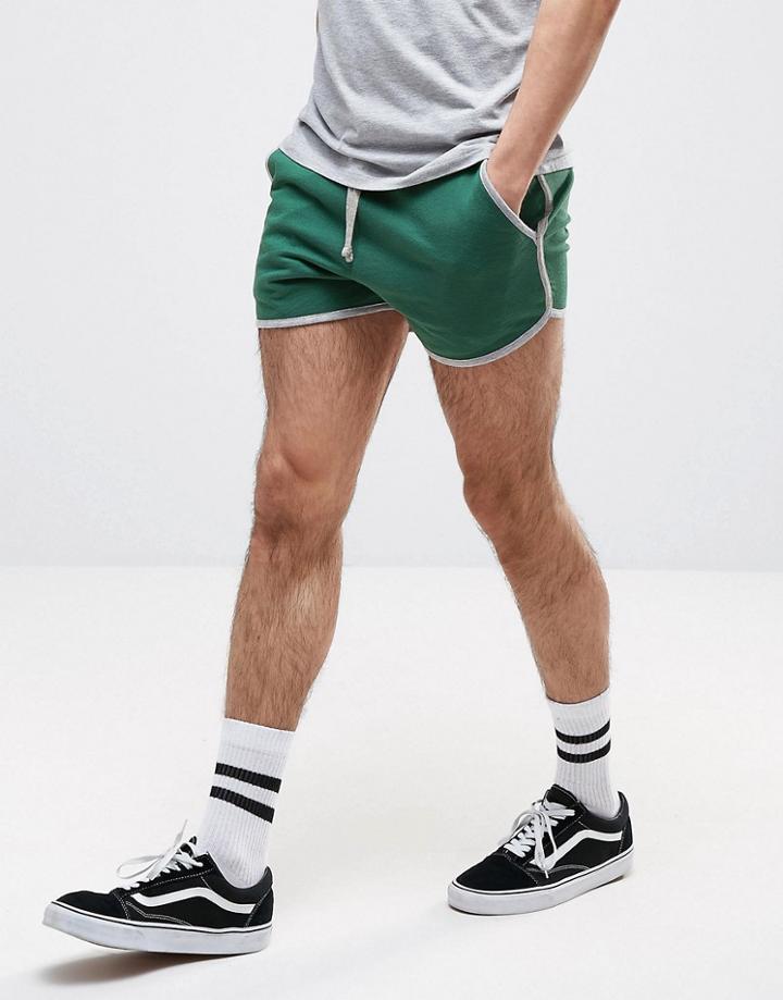 Asos Jersey Runner Short With Contrast Piping - Green