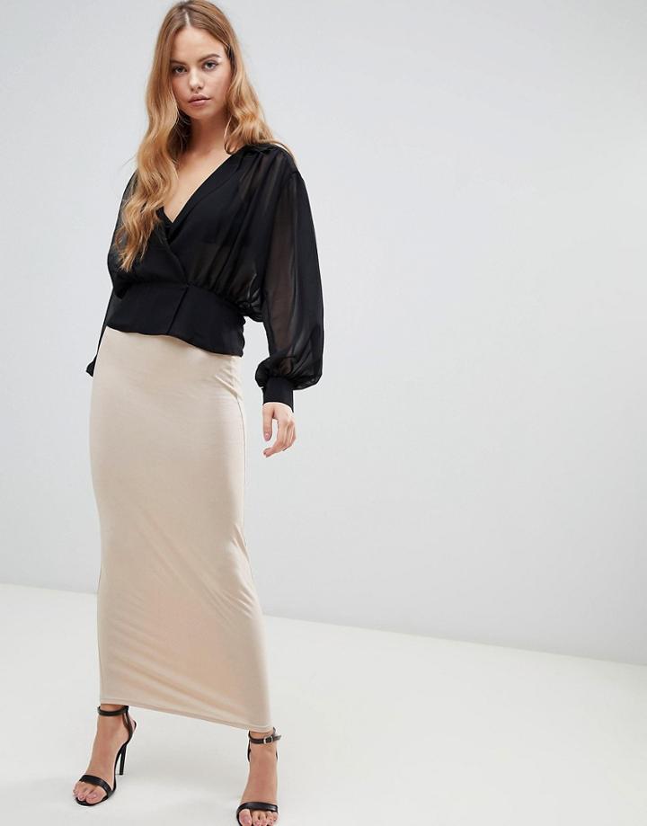 Boohoo Maxi Skirt In Nude - Beige