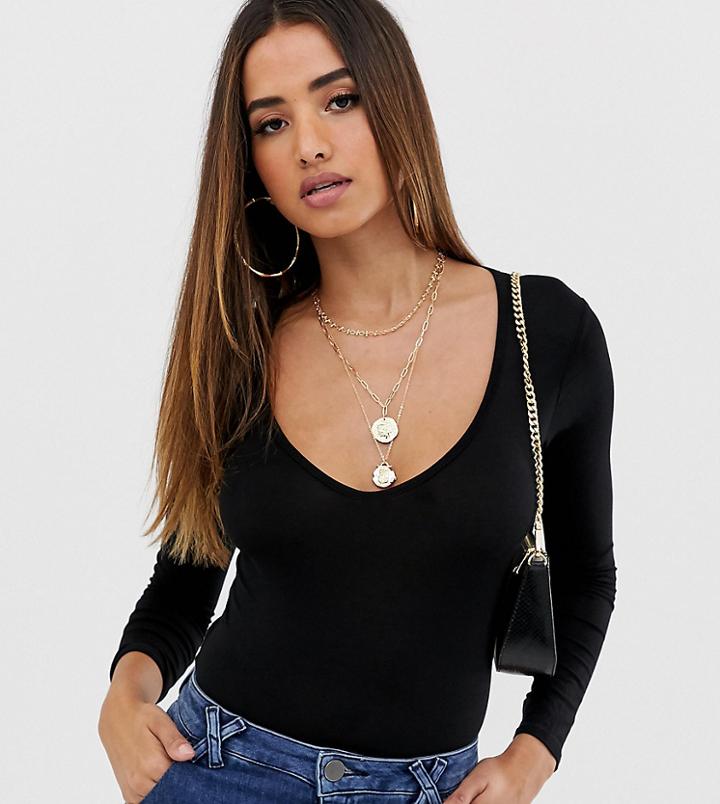 Boohoo Basic Long Sleeve V Neck Body In Black - Black