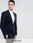 Noak Super Skinny Suit Jacket With Flocking - Navy