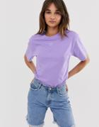 Monki Oversized Crew Neck T-shirt With Heart Logo In Lilac - Purple