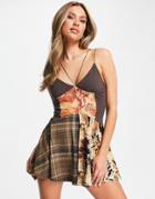 Jaded London Hank Hem Strappy Cami Dress In Mixed Check And Floral Print-multi