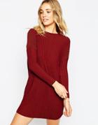 Asos Dress In Rib With High Neck - Red
