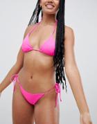 Asos Design Sleek Tie Side Bikini Bottom In Neon Pink - Pink
