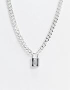 Chained & Able Chunky Padlock Pendant Neckchain In Silver