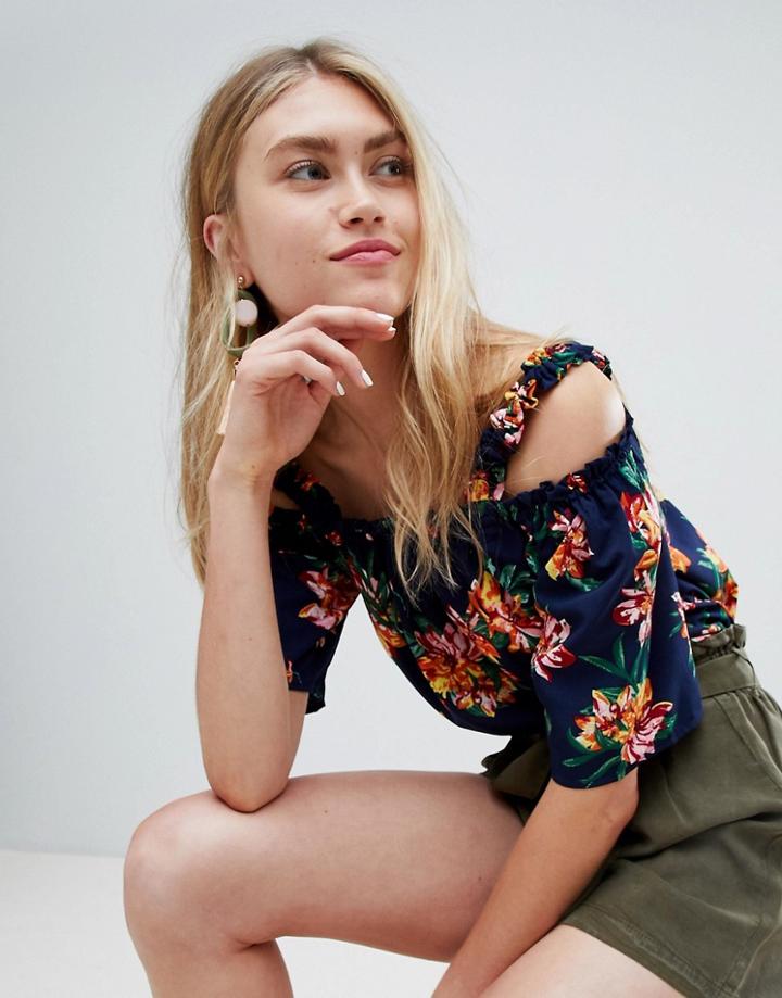 Brave Soul Rose Top With Off Shoulder Detail - Navy
