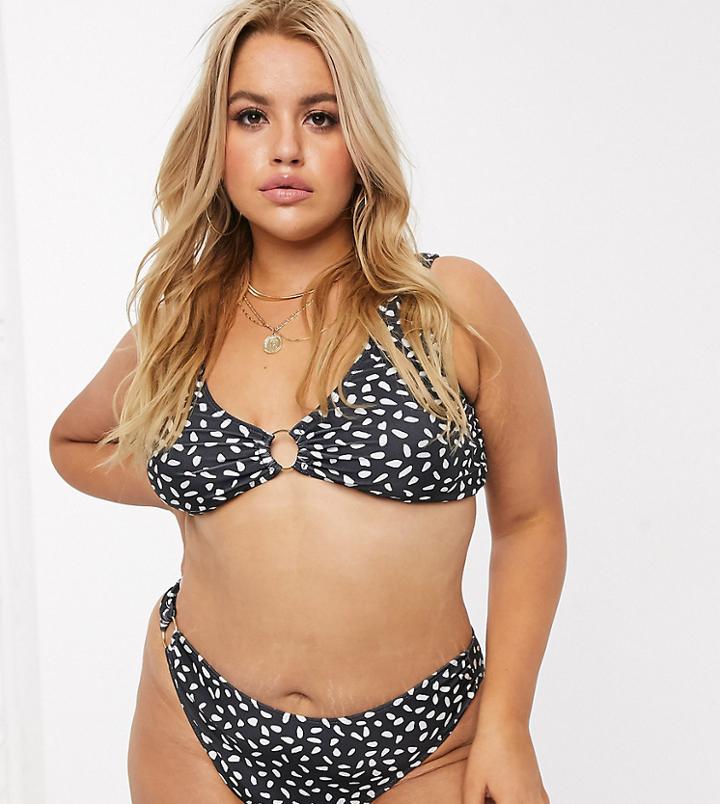 Unique 21 Hero Plus Abstract Spot Ring Trim Bikini Bottom-black