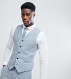Noak Skinny Suit Vest In Harris Tweed-blue