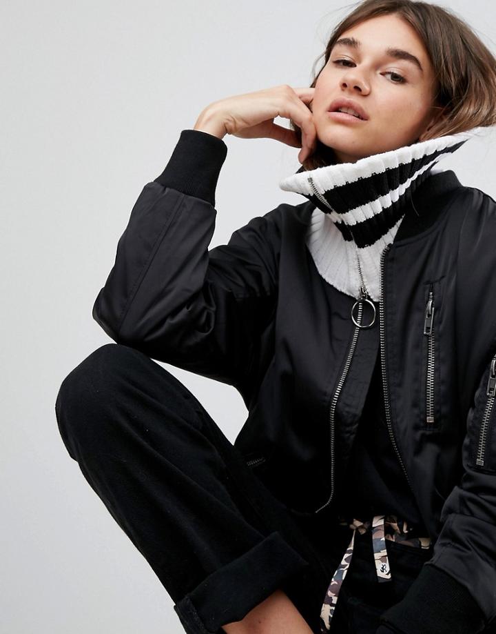 Asos Short Zip Up Infinity Scarf With Stripes - White
