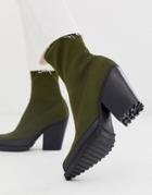 Asos Design Rebound Flyknit Chunky Boots In Khaki - Green