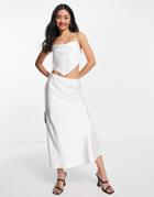 Miss Selfridge Satin Bias Cut Midi Skirt In Ivory-white
