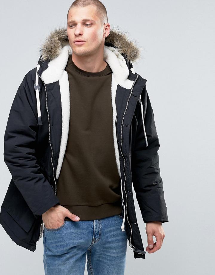Fat Moose Fat Parka Detatchable Faux Fur Fleece Lined - Black