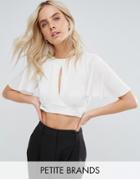 New Look Petite Shimer Plisse Crop Top - White