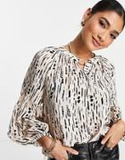 Mango Blouse With Balloon Sleeves In Mono Print-black
