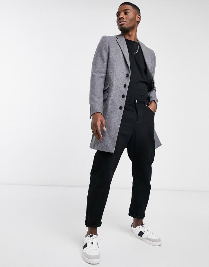 Gianni Feraud Single Breasted Melton Wool Mix Overcoat-grey