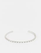 Asos Design Skinny Bangle Bracelet With Heart Detail In Silver Tone-black