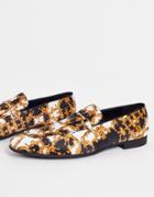 Asos Design Loafers In White And Gold Baroque Print