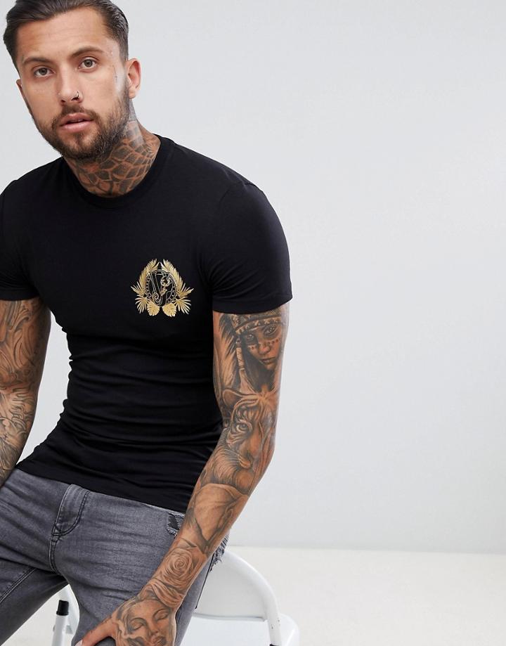 Versace Jeans T-shirt In Black With Gold Jungle Logo - Black