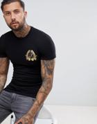 Versace Jeans T-shirt In Black With Gold Jungle Logo - Black