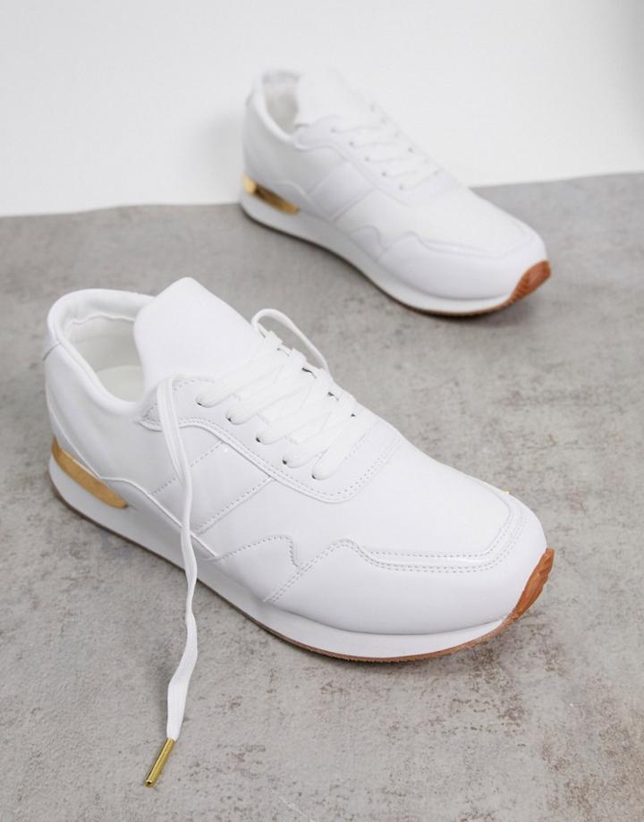 Asos Design Sneakers In White With Gold Detail