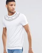 Asos Longline Muscle T-shirt With Mystic Yoke And Hem Print - White