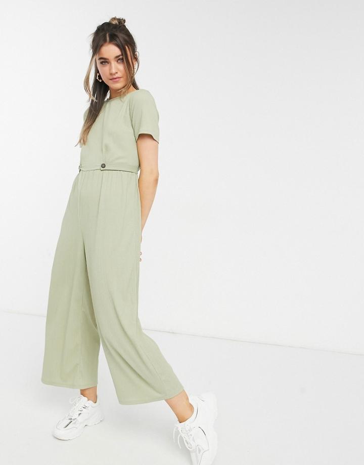 Asos Design Button Detail Jumpsuit In Olive-green