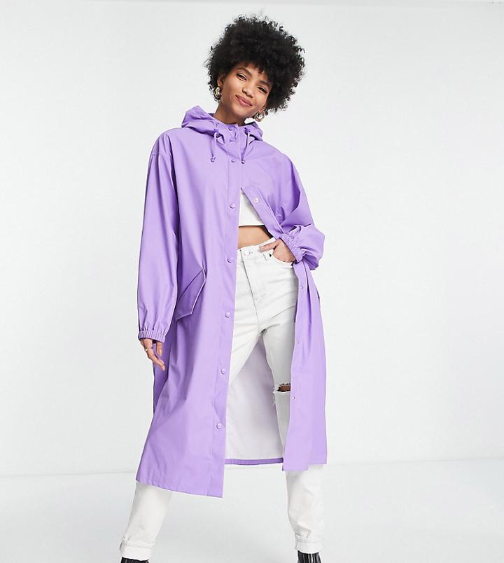 Asos Design Tall Rubberized Rain Parka Coat In Purple-pink